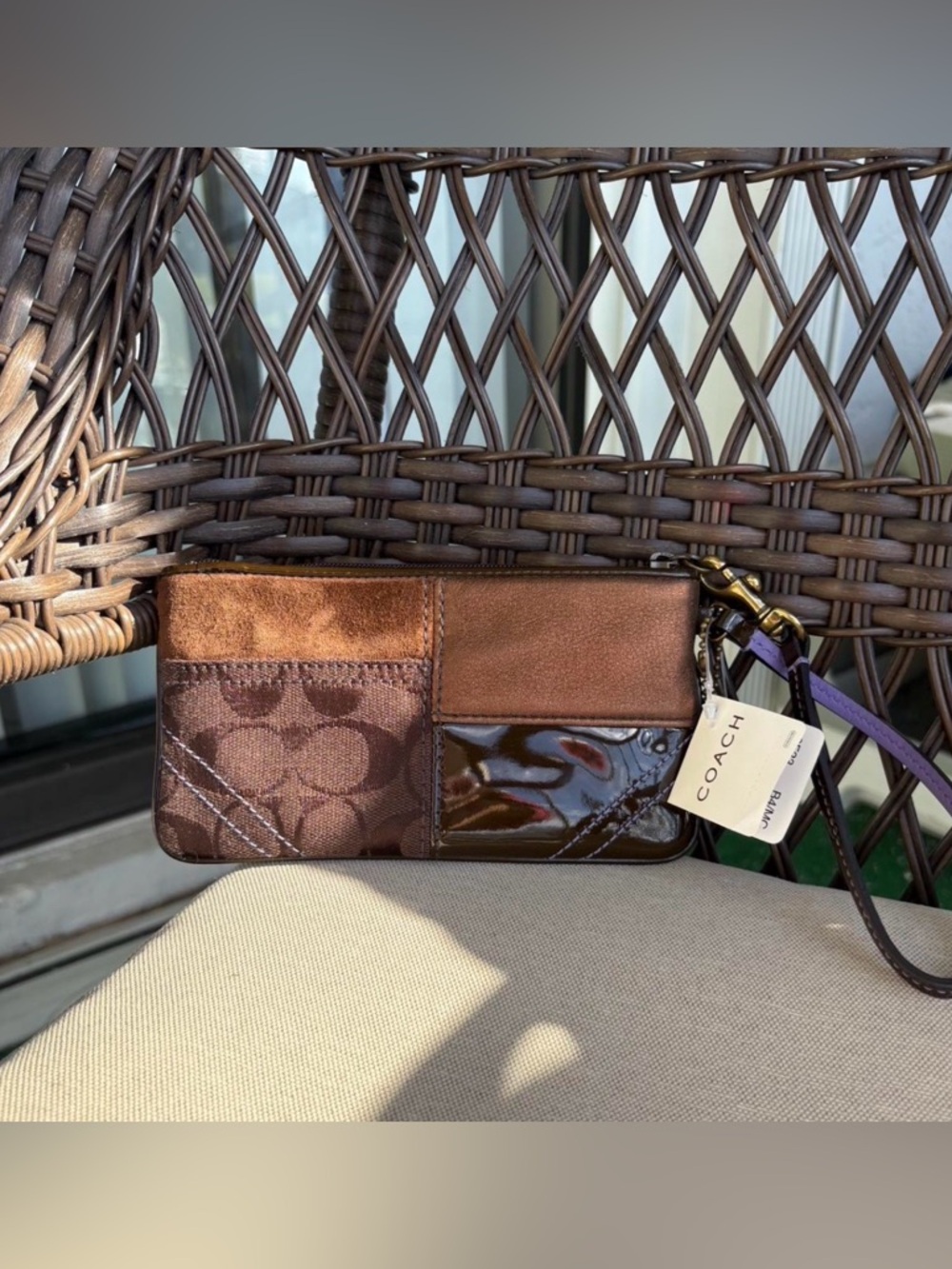 NWT Coach Brown Patchwork Wristlet